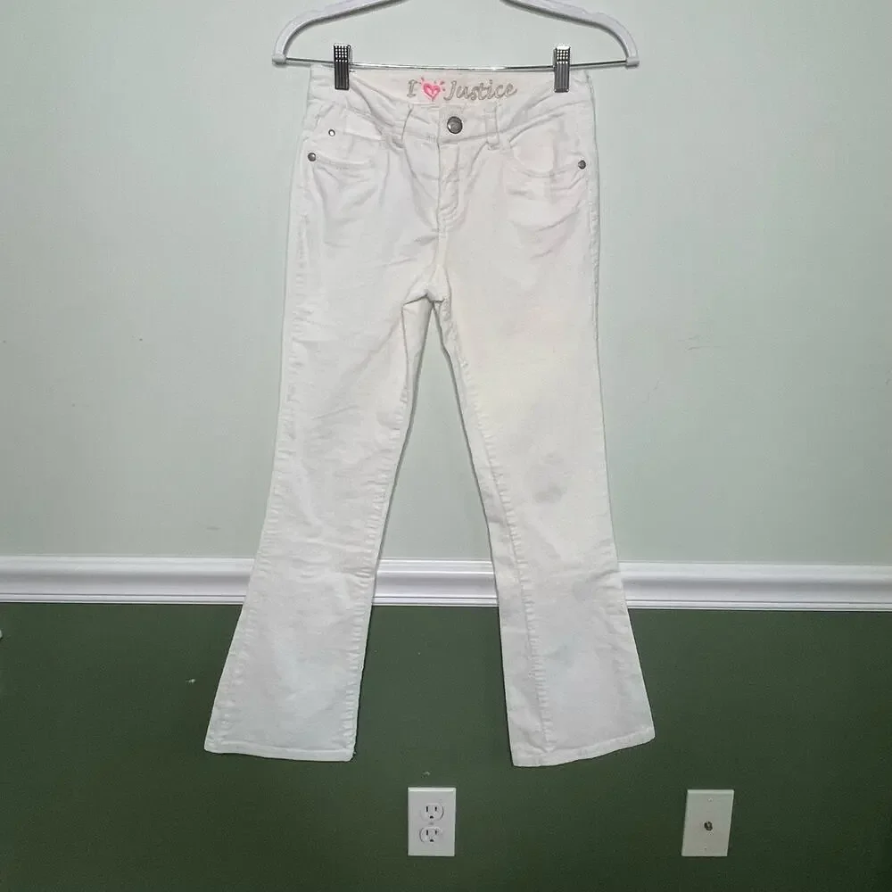 Girl's Justice Bootcut Corduroy  Jeans Low‎ Rise Cotton Blend Stretch White 12 R